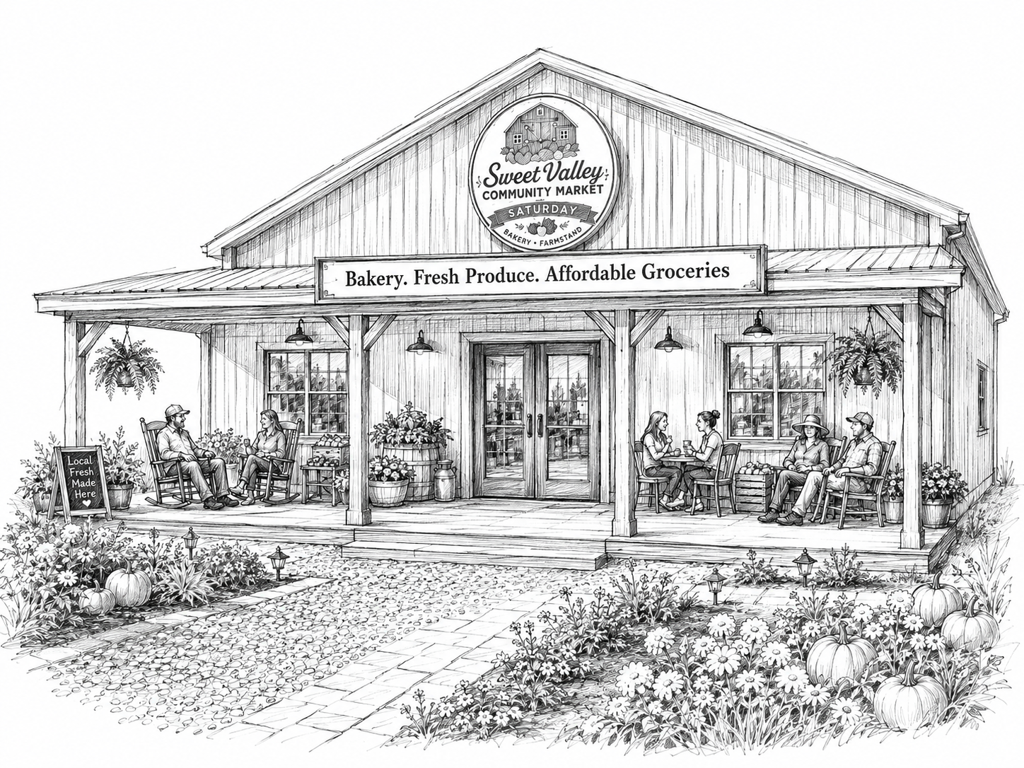 Architectural drawing of the future Sweet Valley Community Market Harvest Barn