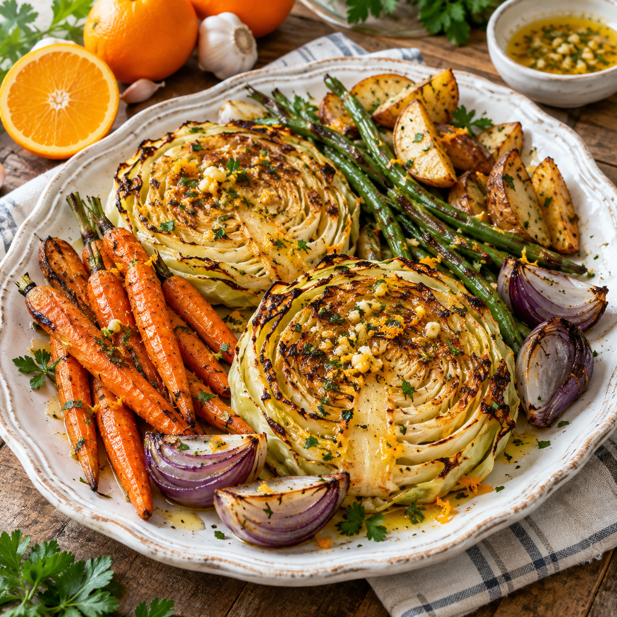 Orange-garlic cabbage steaks meal idea